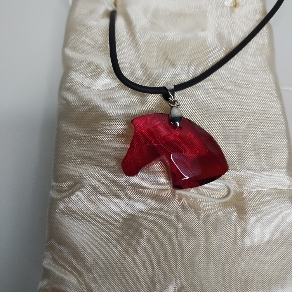 Bundle 3 🎉 Items $10- Red Glass Horse head on 22" Rubber Chain Necklace